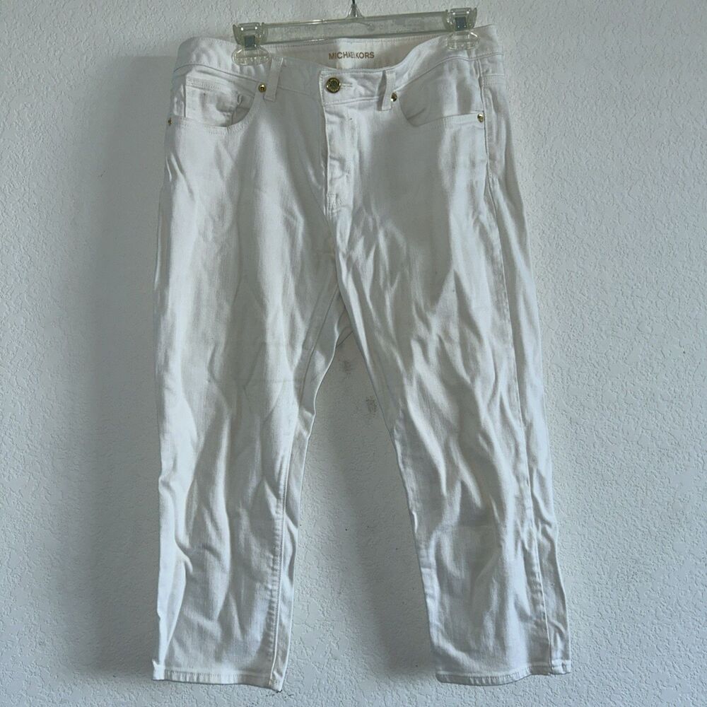 Michael Kors Izzy Cropped Skinny Jeans Size 12 White Denim 31L,22i,17W